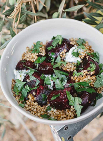 Twice-cooked beets, herbed yogurt, crisped barley