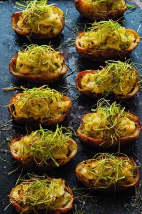 Twice cooked cally jackets with crispy leeks