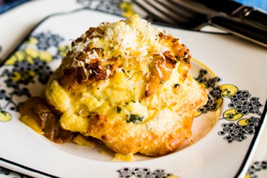 Twice-cooked cheese and herb souffles