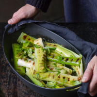 Twice-cooked leeks with lemon and basil
