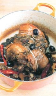 Twice-cooked pork and olives on pesto mash