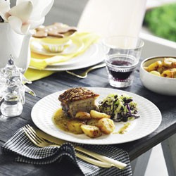 Twice-cooked pork belly with panfried potatoes