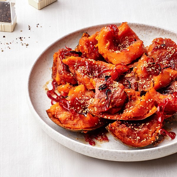 Twice-roasted squash with vanilla, maple, and chile