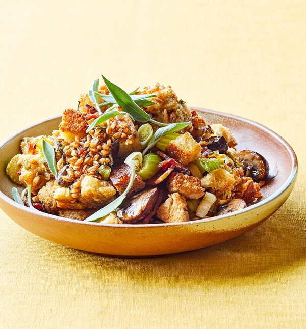 Twice-toasted farro & mushroom dressing