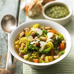 Two-bean soup with fresh pesto