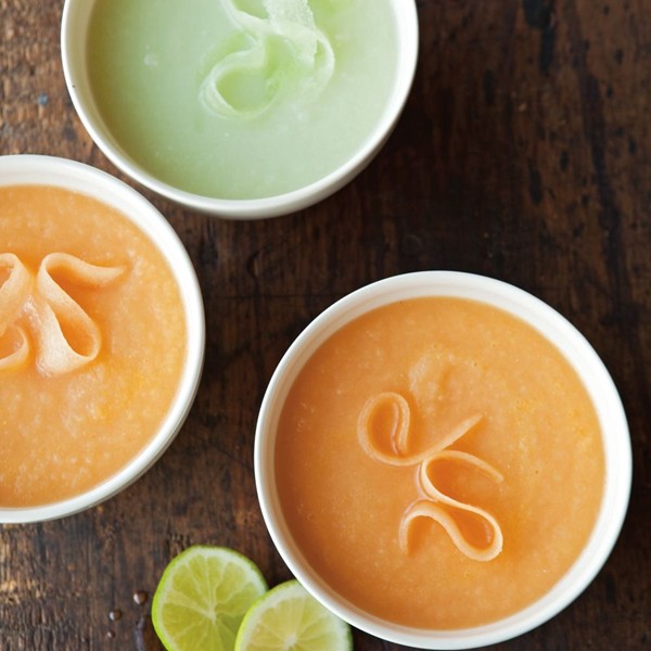 Two melon soups (Cantaloupe)