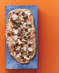 Two-potato flatbread with olives and feta