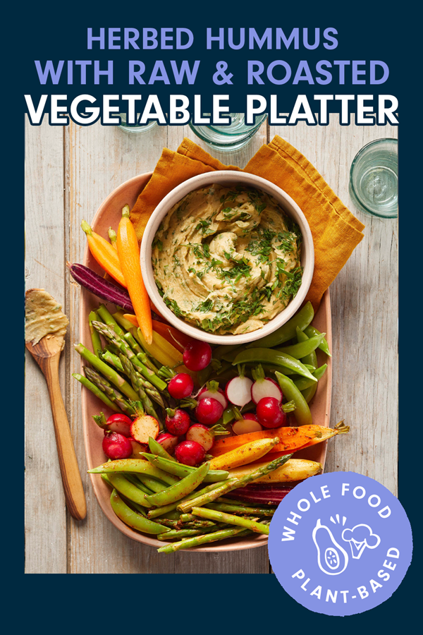 Two-way vegetable platter with herbed hummus