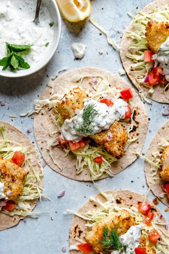 Tzatziki fish tacos