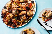 Tzimmes chicken with apricots, prunes, and carrots