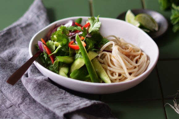 Udon noodle and fresh herb salad