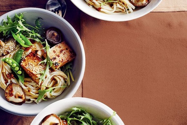 Udon noodle salad with teriyaki tofu