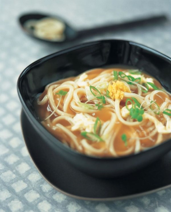 Udon noodles with egg broth and ginger