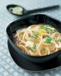 Udon noodles with egg broth and ginger (Ankake udon)