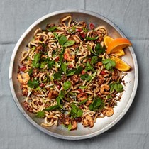 Udon with prawns and orange nam jim