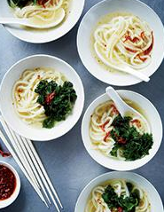 Udon with preserved mustard greens and chile sauce
