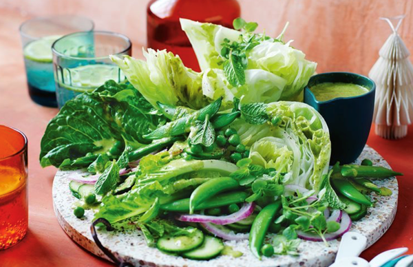 Ultra-green iceberg and pea salad with minty dressing