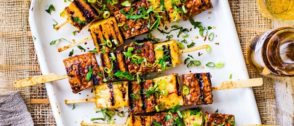 Umeboshi tempeh and pineapple kebabs