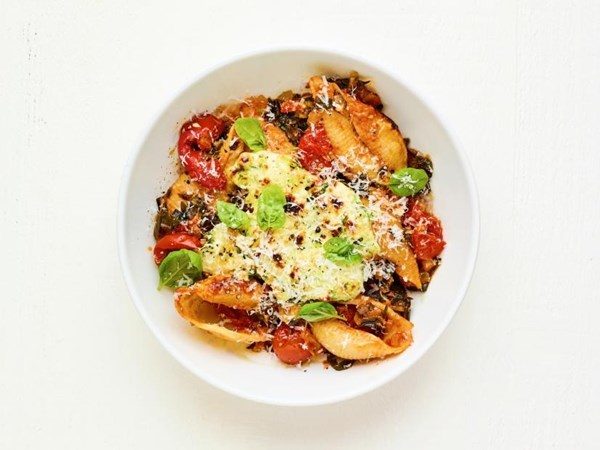 Unstuffed shells with chard 