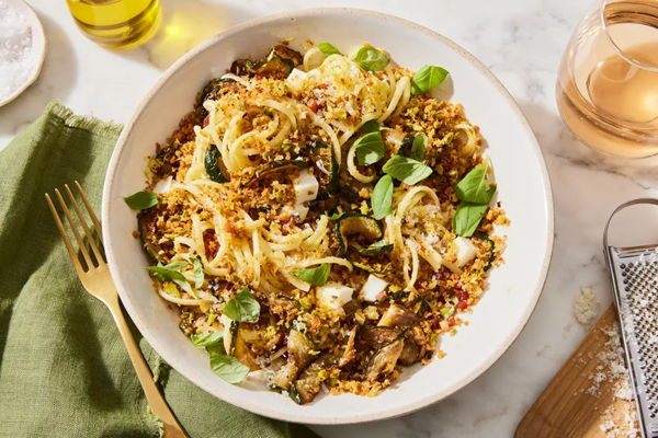 "Unstuffed" zucchini with pasta & pancetta
