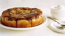 Upside down apple cake with Calvados cream