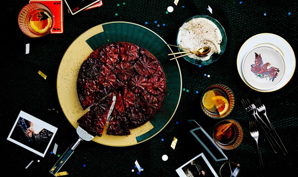 Upside-down blood orange-polenta cake