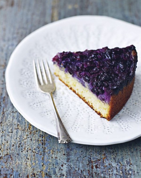 Upside-down blueberry and elderflower cake