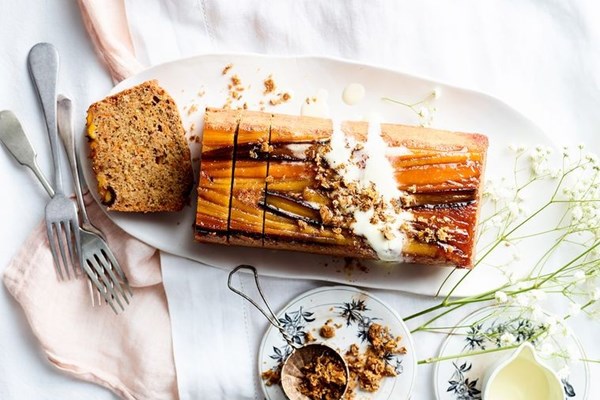 Upside-down carrot cake loaf with candied fennel
