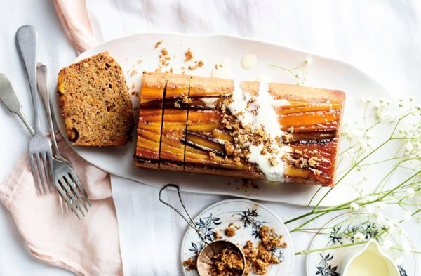 Upside-down carrot cake loaf with candied fennel