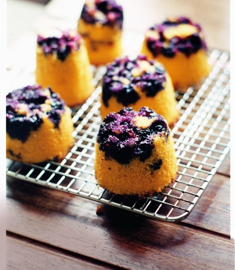 Upside-down, dairy-free blueberry polenta cakes