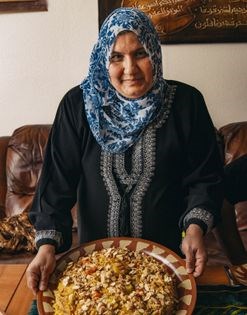 Upside-down, layered rice cake with vegetables (Maqluba) [Lamees Dahbour, Mama Lamees]