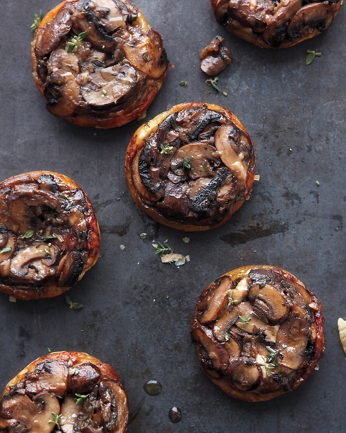 Upside-down mushroom tartlets