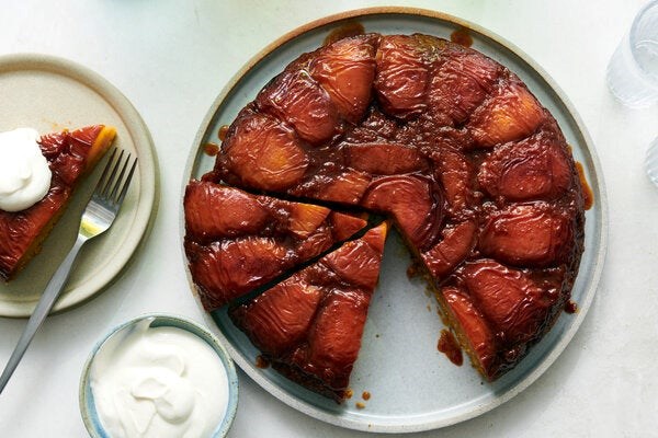 Upside-down peach cobbler