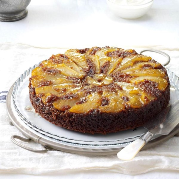 Upside-down pear gingerbread cake
