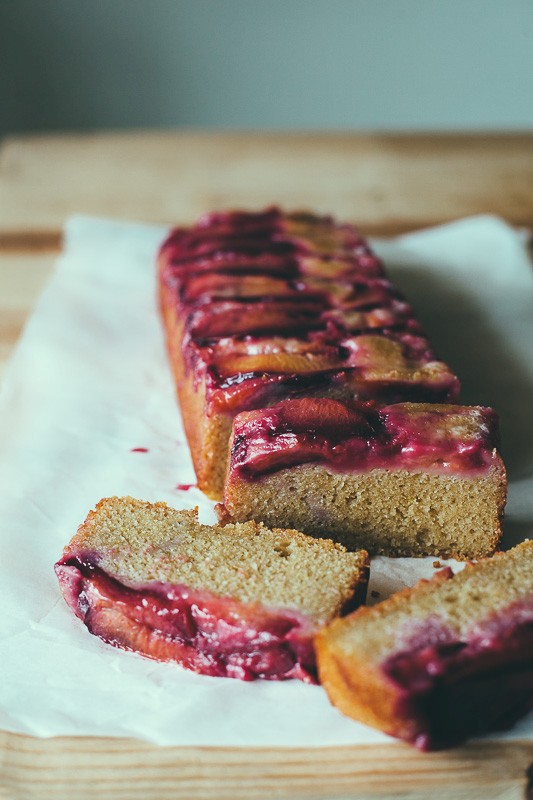 Upside down plum and olive oil cake