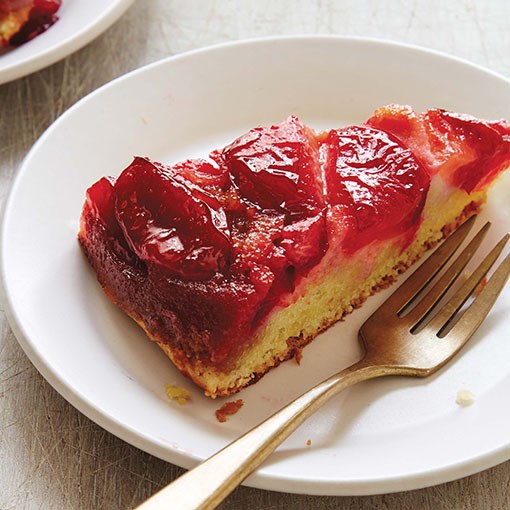 Upside-down plum cake