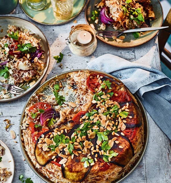 Upside-down rice cake (Maqluba) [Georgina Hayden]