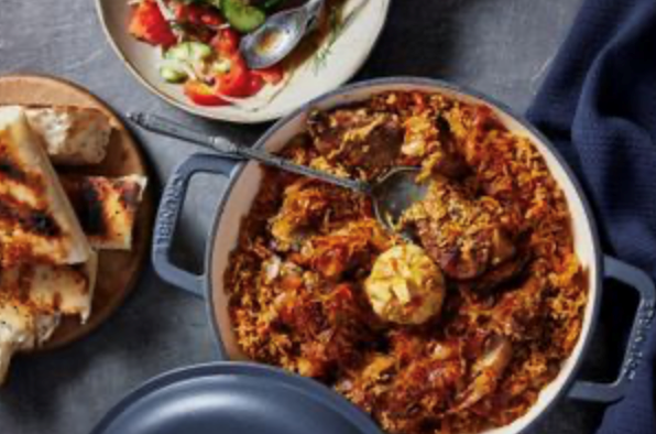 Uzbek lamb and rice with traditional salad (Lamb plov with achichuk) [Marcus Papadopoulo]