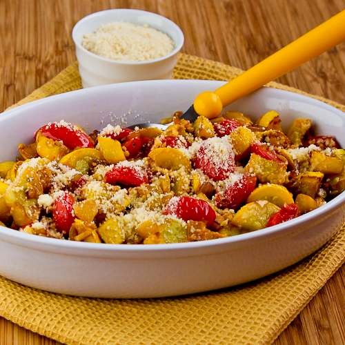 Val's easy and amazing yellow squash with tomatoes and Parmesan