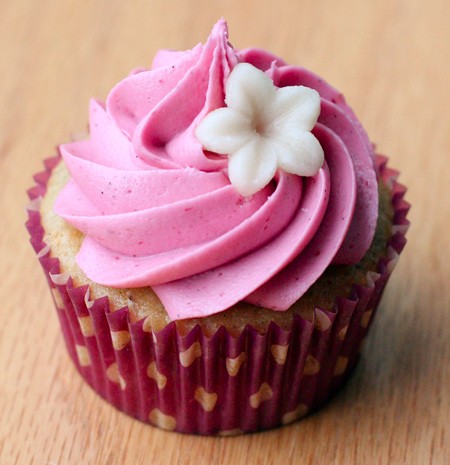 Vanilla almond cupcakes with blackberry buttercream