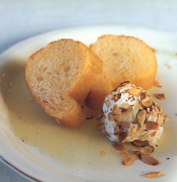 Vanilla almond savarin with ginger ice cream balls