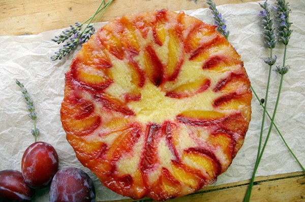 Vanilla and lavender plum upside down cake