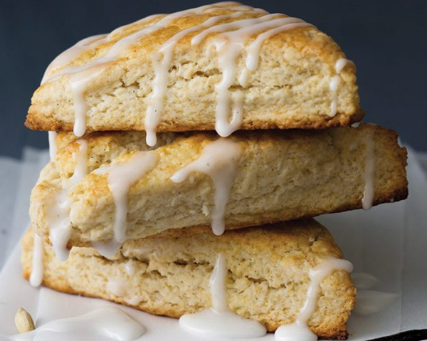 Vanilla bean and cardamom scones with vanilla bean glaze