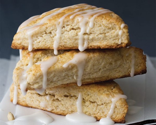 Vanilla bean and cardamom scones with vanilla bean glaze