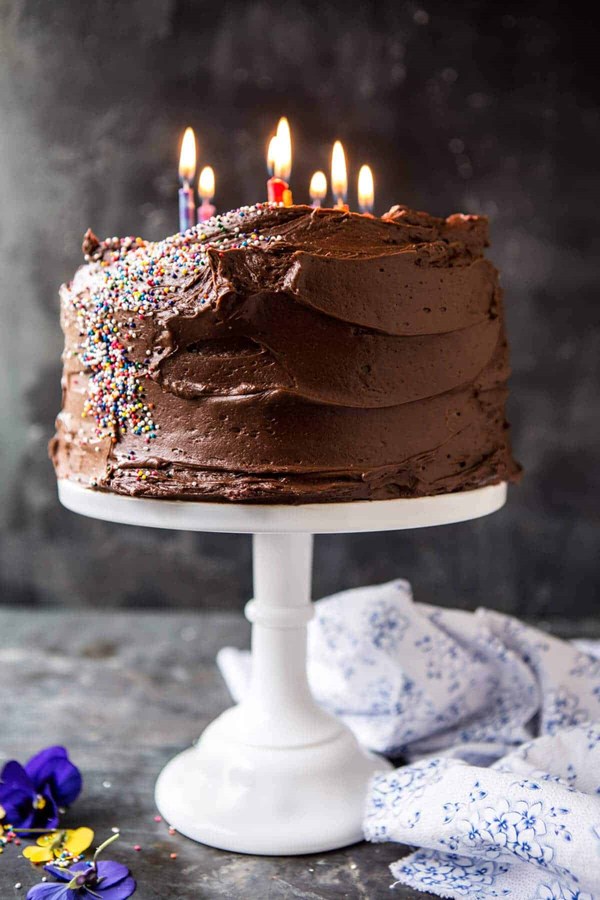 Vanilla birthday cake with whipped chocolate buttercream