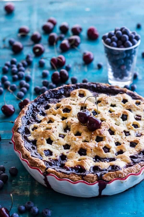Vanilla bourbon cherry-blueberry pie
