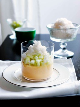 Vanilla custard with ginger granita and Granny Smith apple