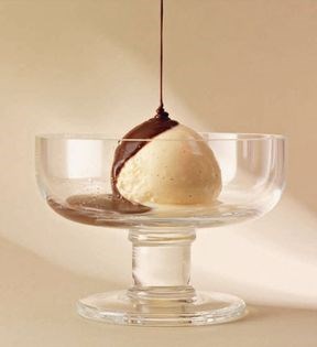 Vanilla ice cream and chocolate sauce