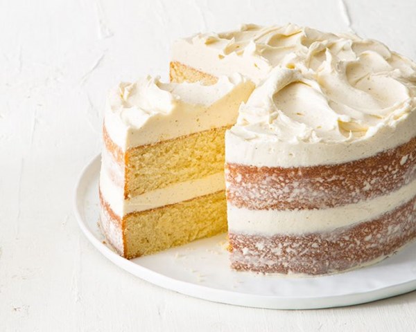 Vanilla layer cake with creamy vanilla frosting