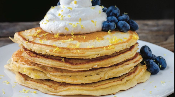 Vanilla-lemon buttermilk pancakes with Chantilly cream
